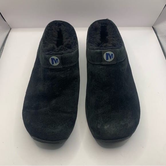 Merrell Primo Chill Womens Black Suede Faux Fur Lined Slide Clogs Shoes US 6.5 - Picture 2 of 8